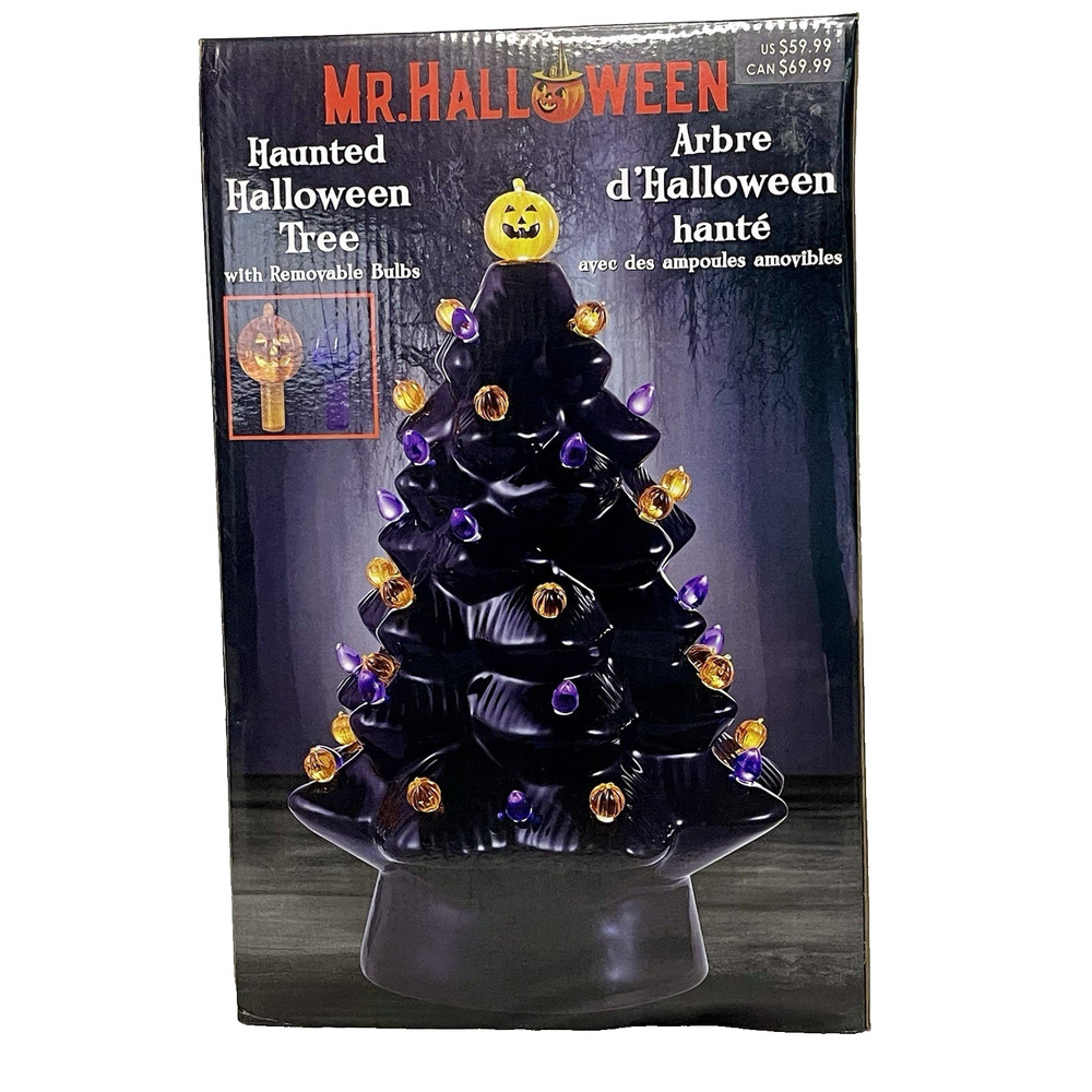 Mr Halloween Haunted Tree Ceramic Black 14" Pumpkin LED Lighted Mr Christmas - Picture 6 of 10